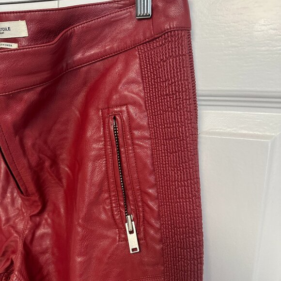 ISABEL MARANT ETOILE zipper VEGAN LEATHER Dark Red CROP PANTS - Picture 3 of 6